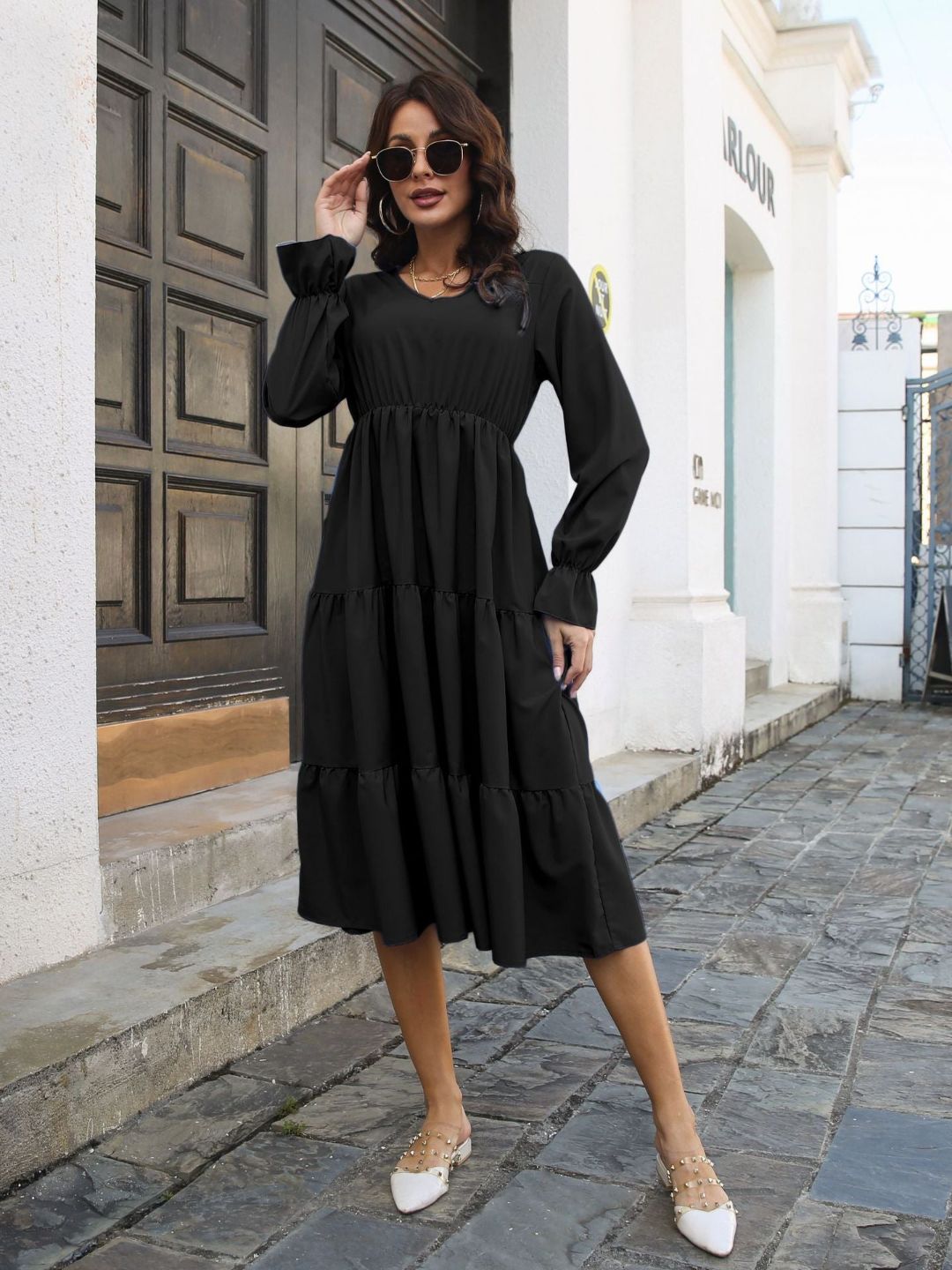 Trumpet Long Sleeves V-Neck Layedress