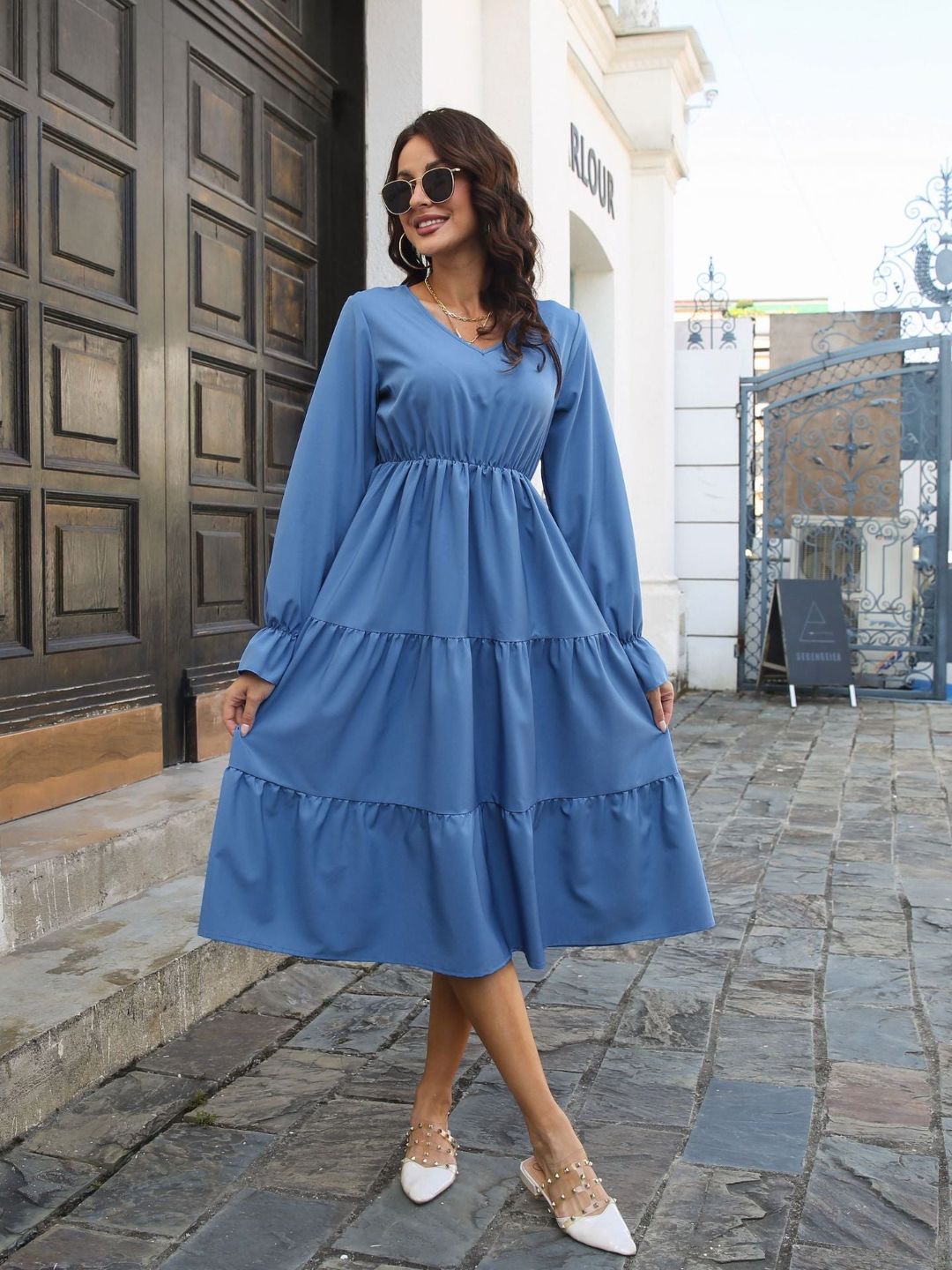 Trumpet Long Sleeves V-Neck Layedress