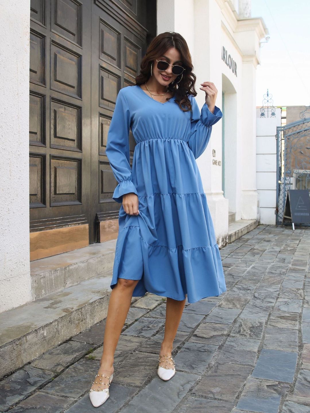 Trumpet Long Sleeves V-Neck Layedress