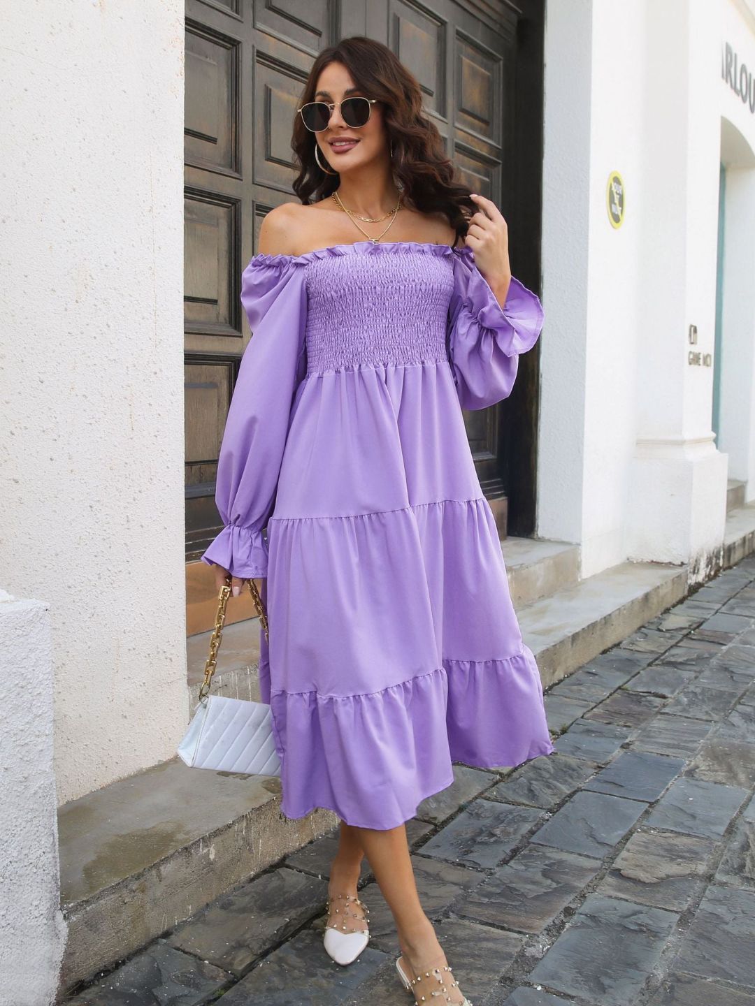 Off Shoulder Neck Full Sleeves Layedress For Women