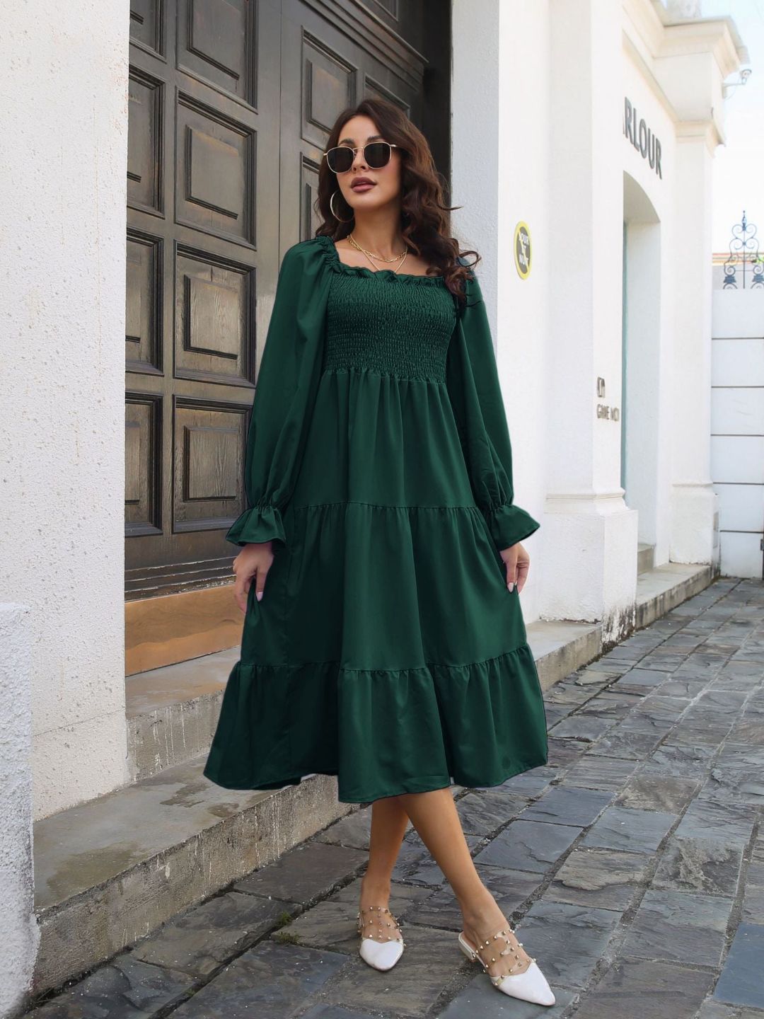 Off Shoulder Neck Full Sleeves Layedress For Women