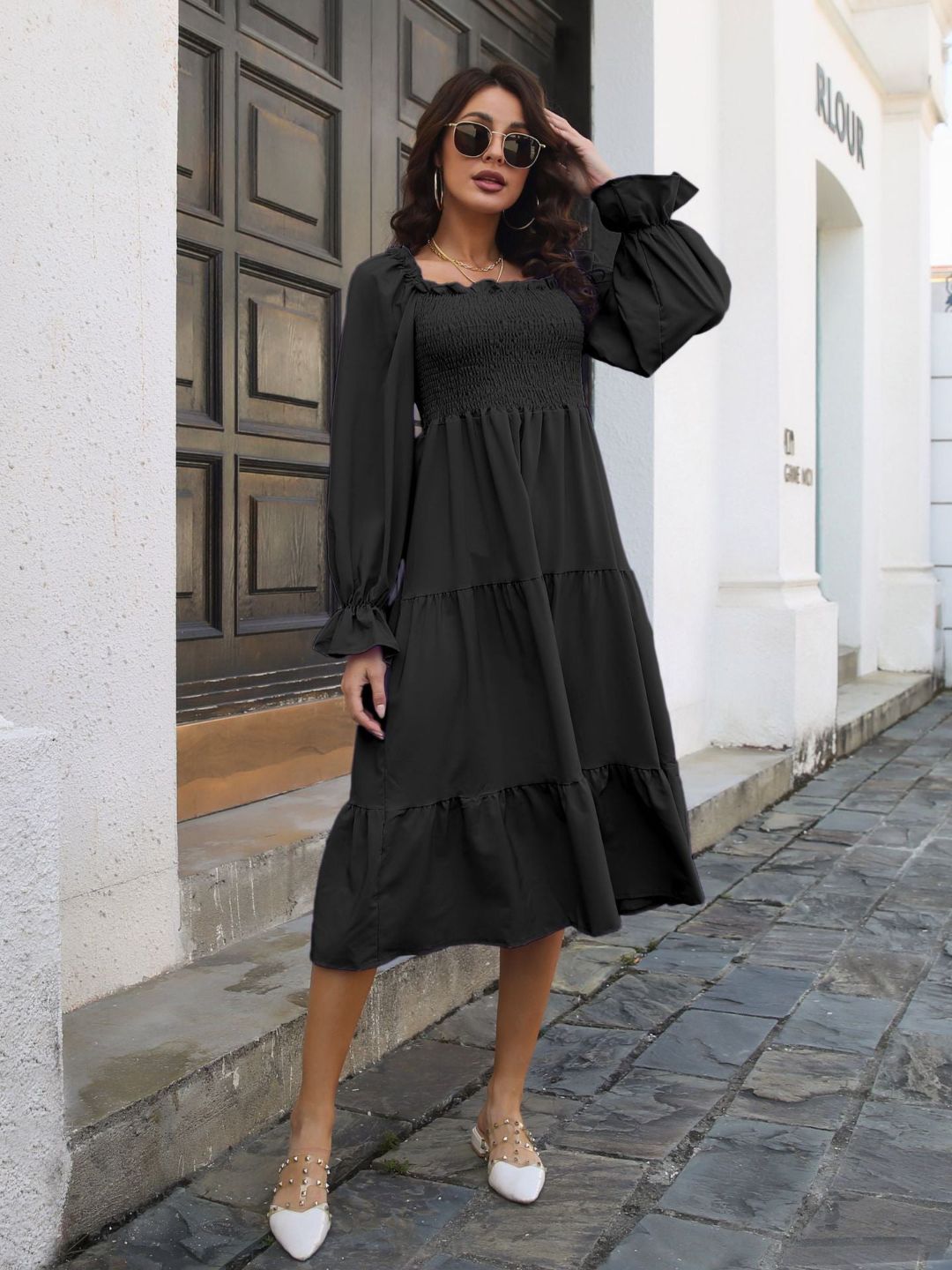 Off Shoulder Neck Full Sleeves Layedress For Women