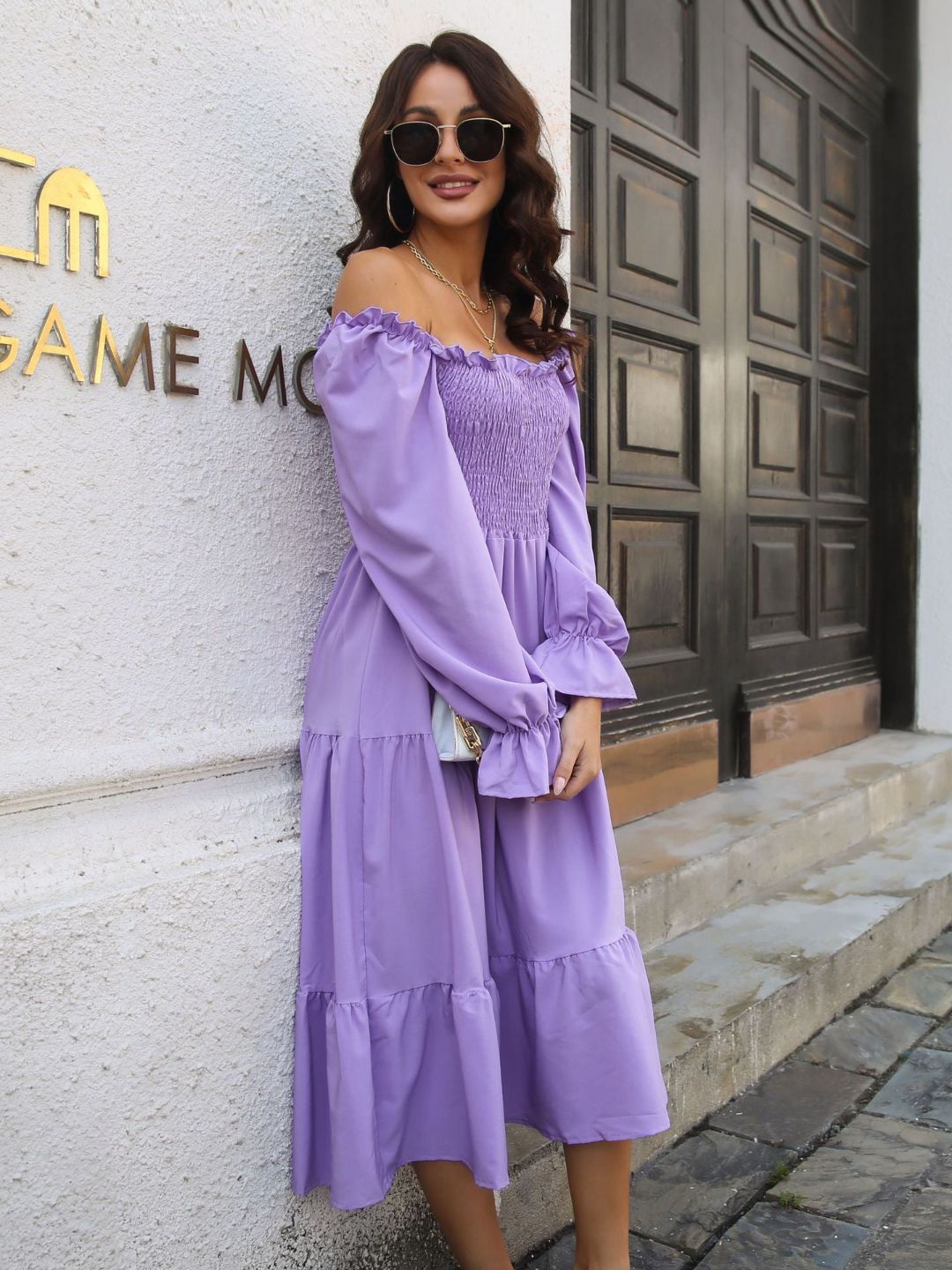 Off Shoulder Neck Full Sleeves Layedress For Women