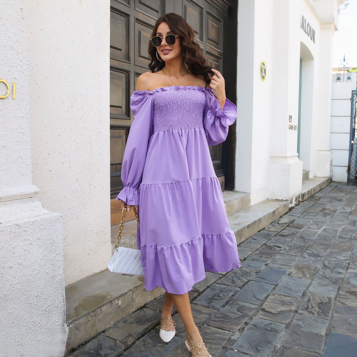 Off Shoulder Neck Full Sleeves Layedress For Women