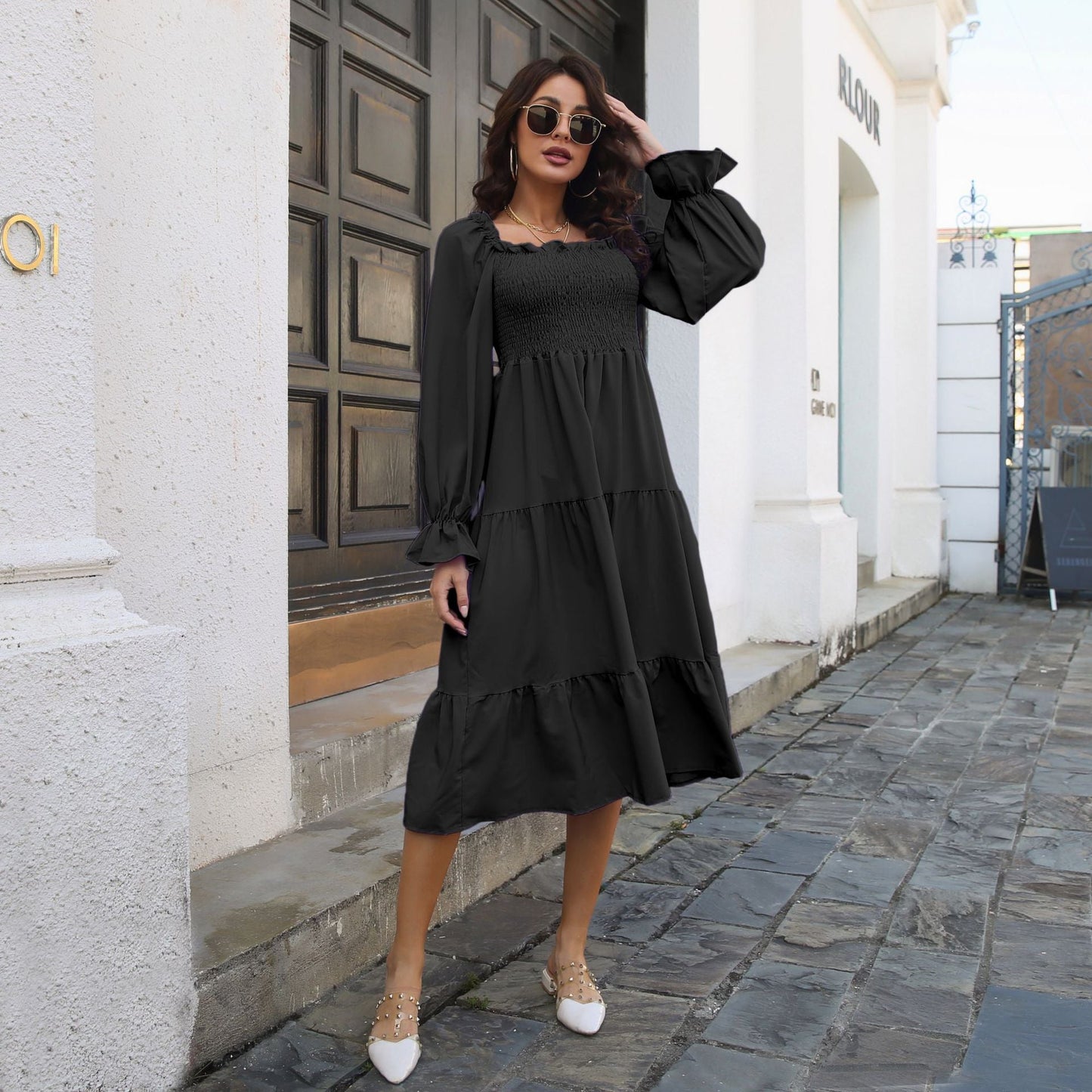 Off Shoulder Neck Full Sleeves Layedress For Women