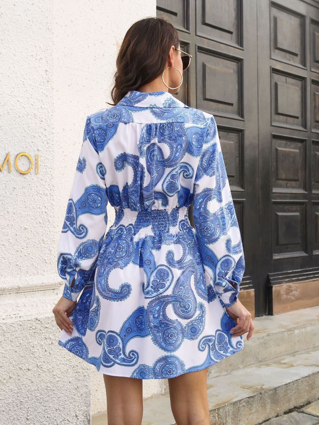 Retro Paisley Pattern Temperament Shirt Collar Dress