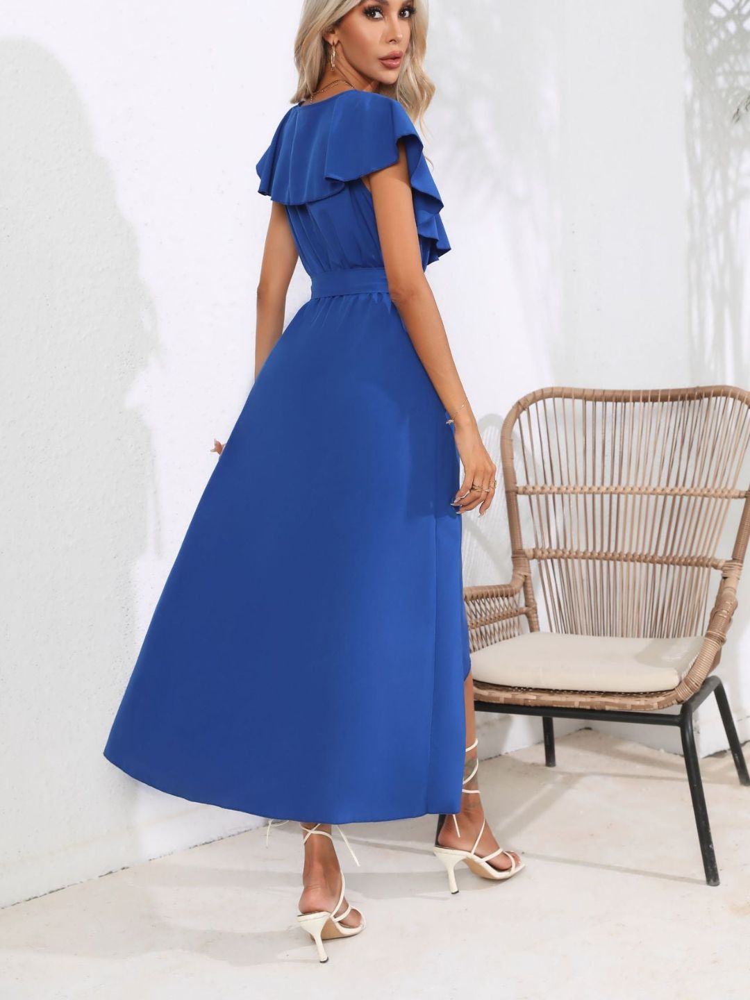 V-Neck Flasleeves Wrapped Dress