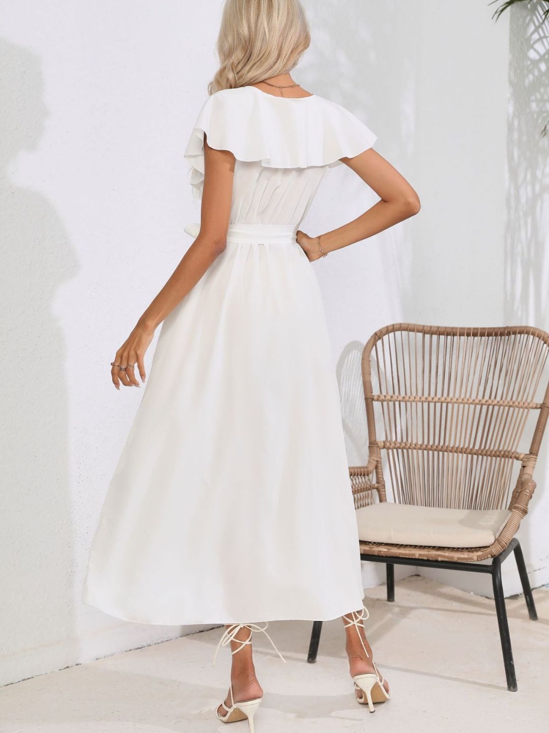 V-Neck Flasleeves Wrapped Dress