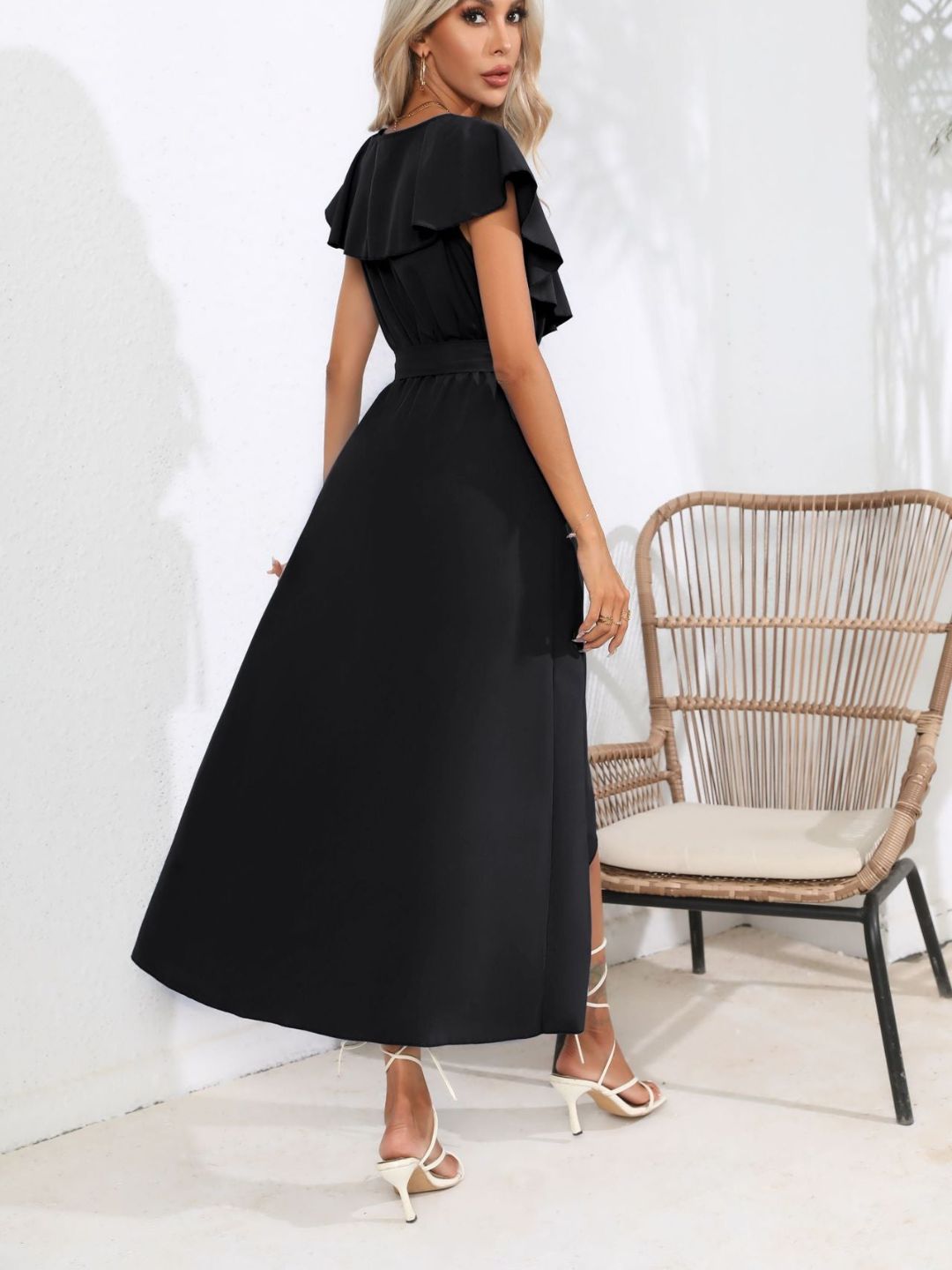 V-Neck Flasleeves Wrapped Dress