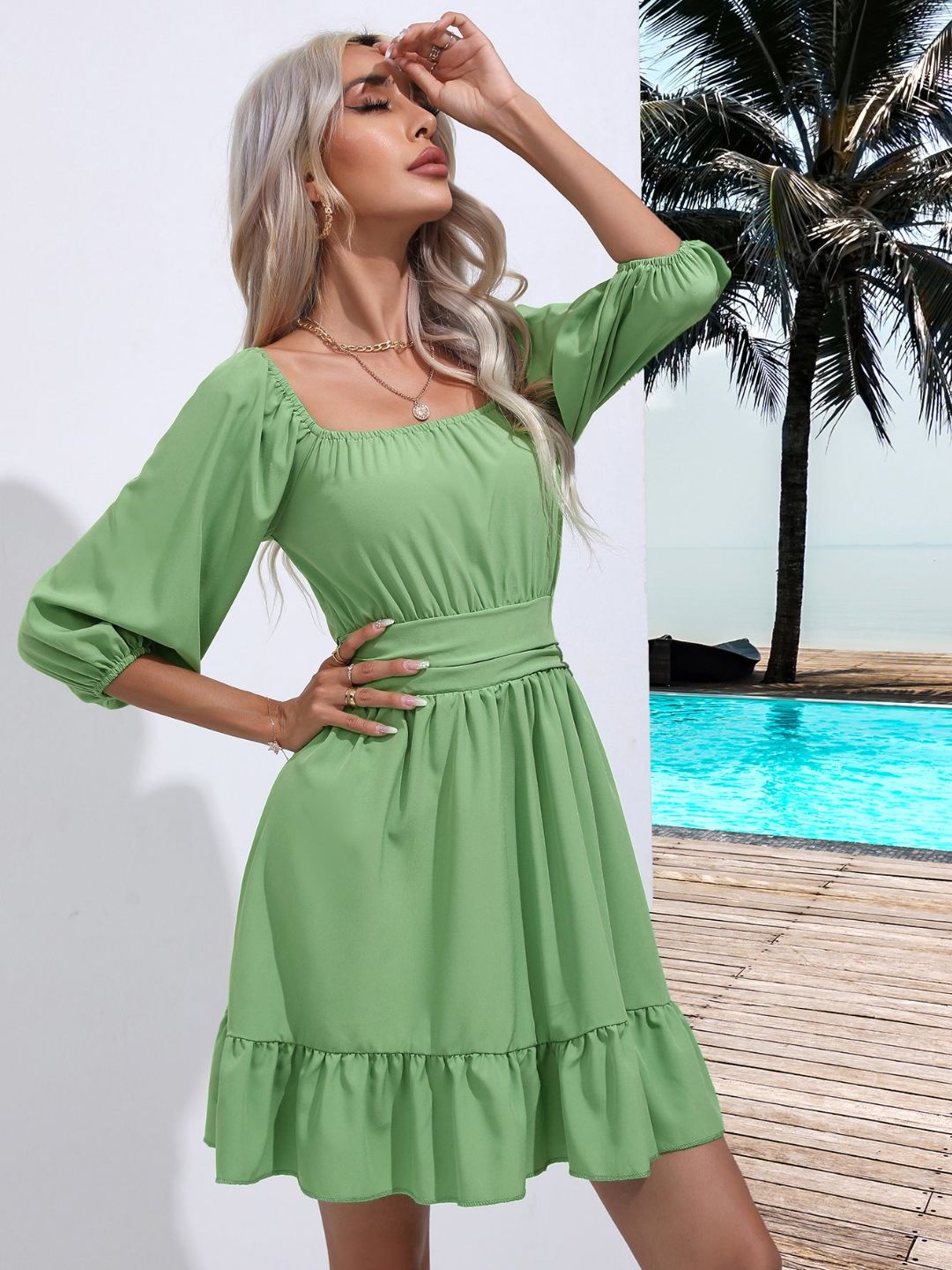 Square Neck Strappy Short Dress