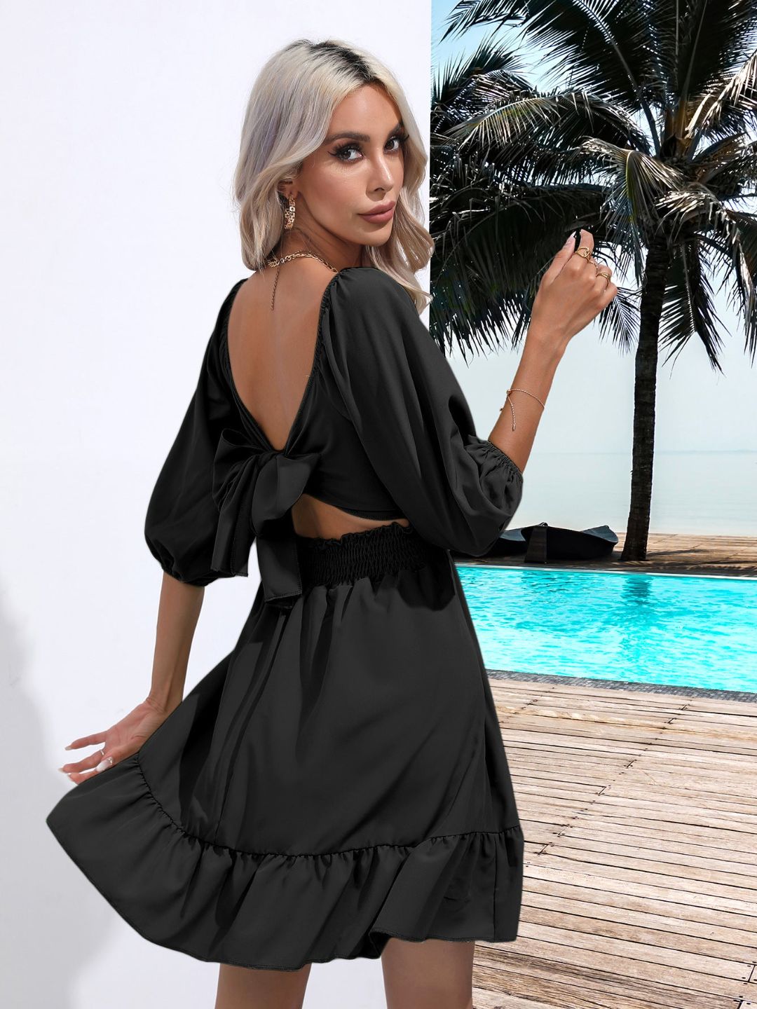Square Neck Strappy Short Dress
