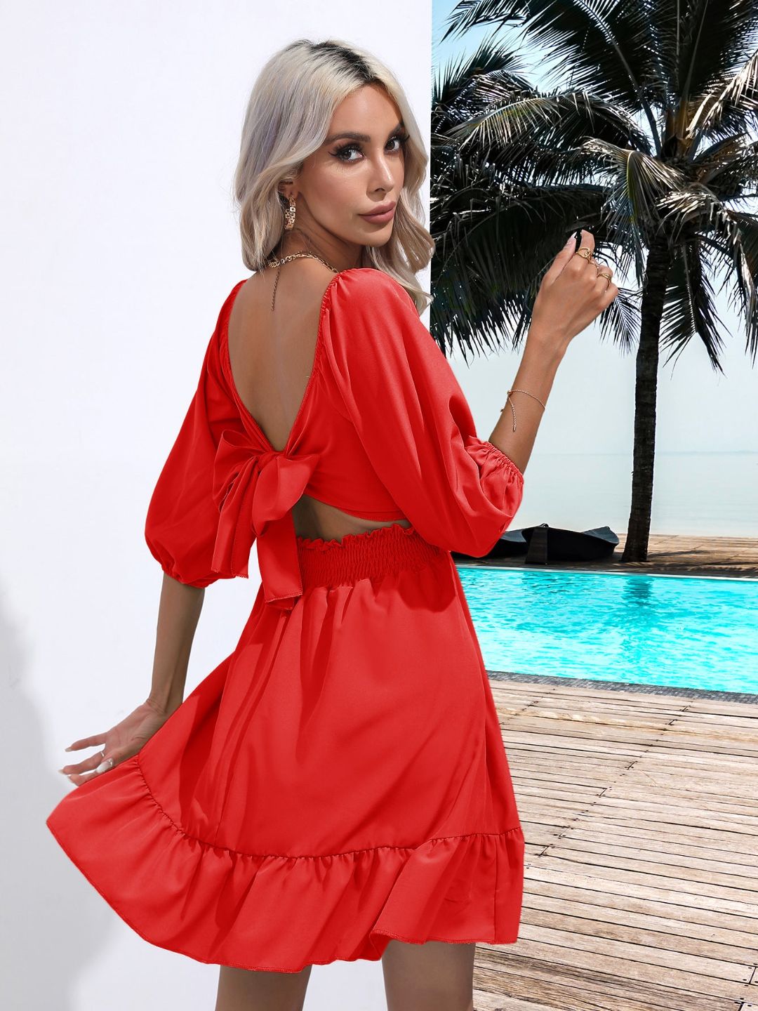 Square Neck Strappy Short Dress