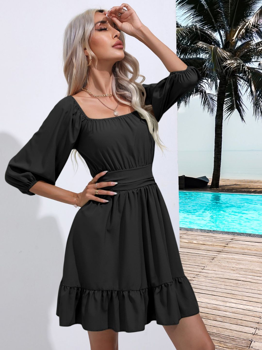 Square Neck Strappy Short Dress