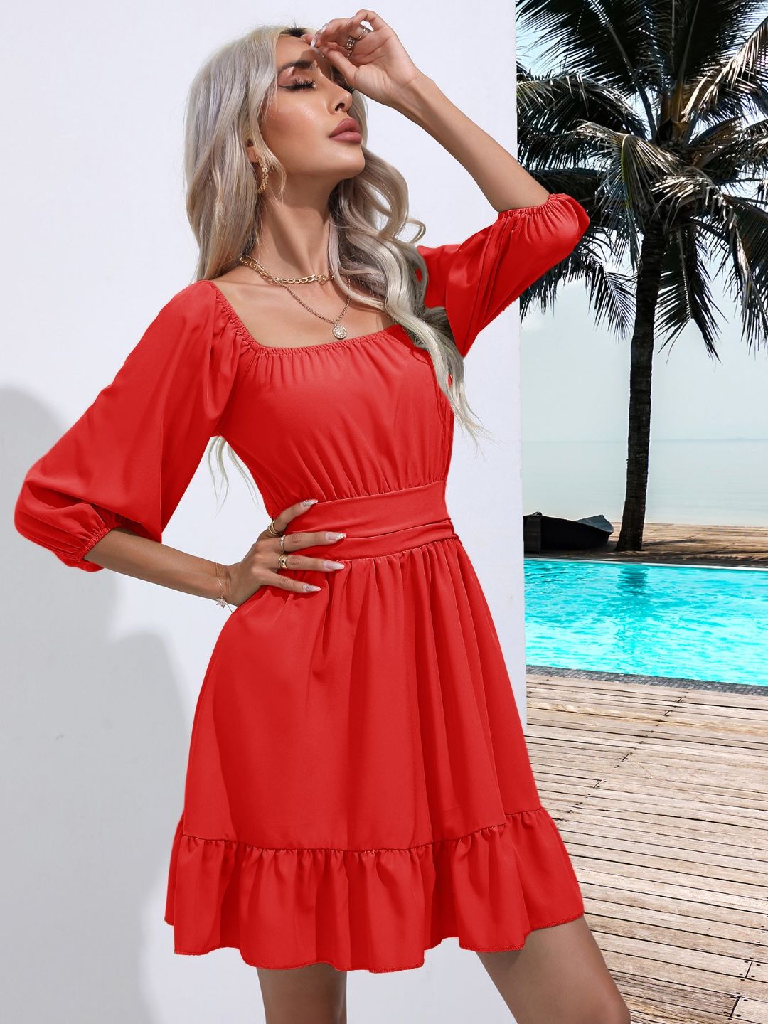 Square Neck Strappy Short Dress