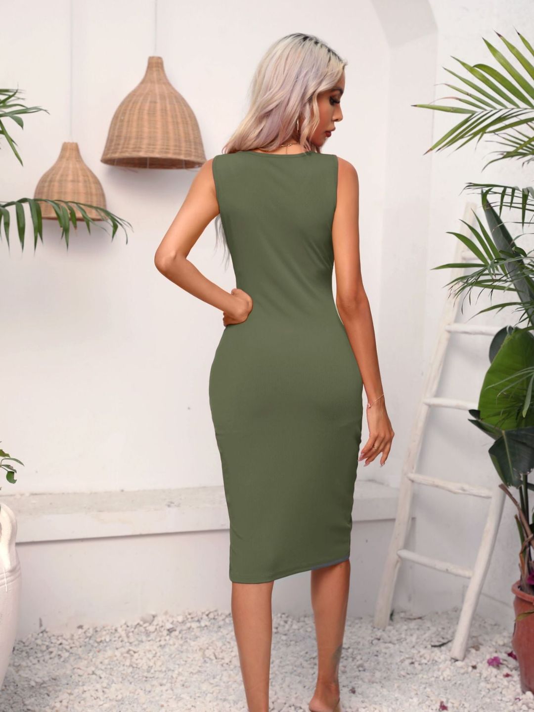 Pit Drawstring Wrapped Knee Length Dress
