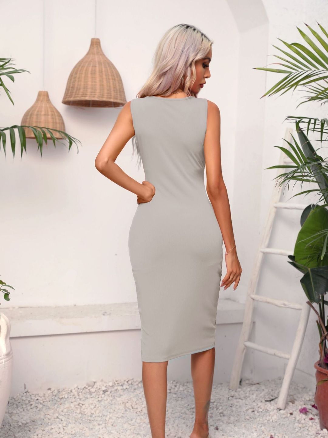 Pit Drawstring Wrapped Knee Length Dress