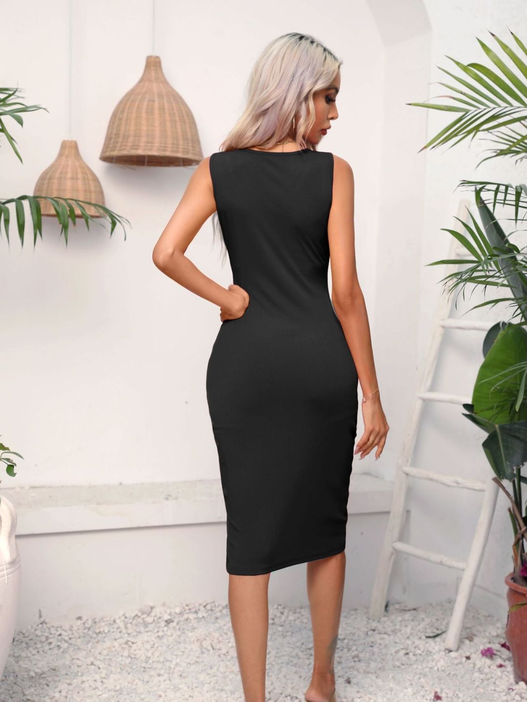 Pit Drawstring Wrapped Knee Length Dress