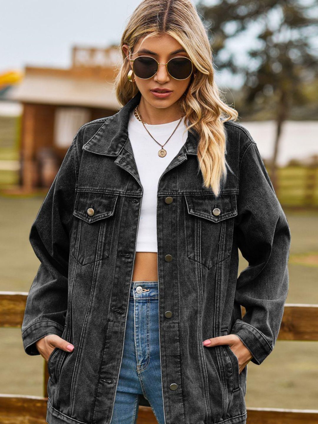 Oh Rare Hooded Long Sleeves Pockets Longline Denim Jacket
