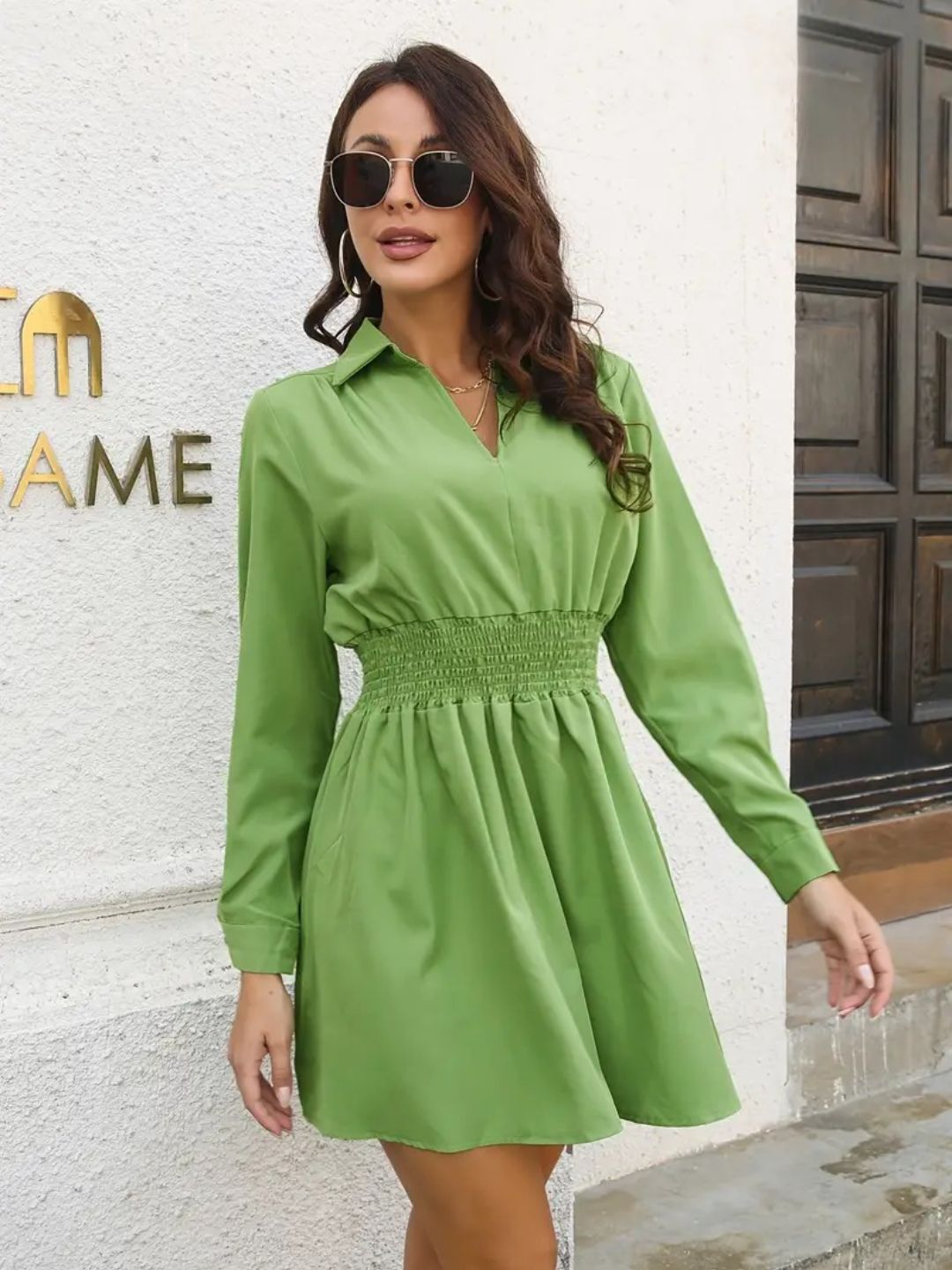 Solid Shirt Collar Dress