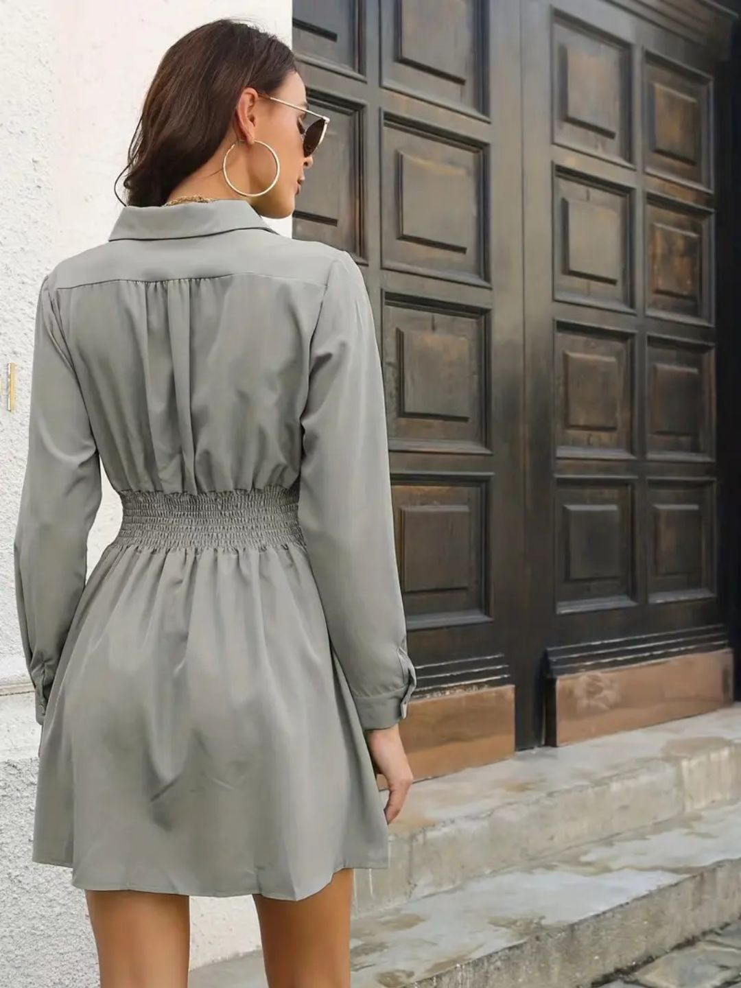 Solid Shirt Collar Dress