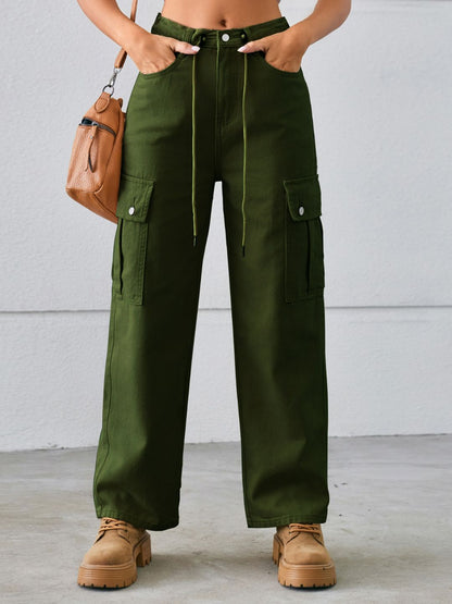 Oh Rare Women Mid-Rise Drawstring Adjustable Plain Cargo Pants