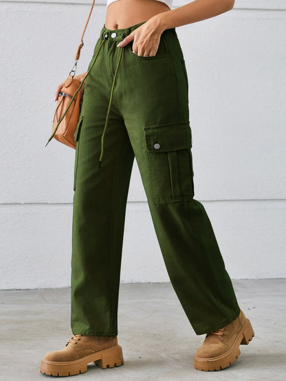 Oh Rare Women Mid-Rise Drawstring Adjustable Plain Cargo Pants