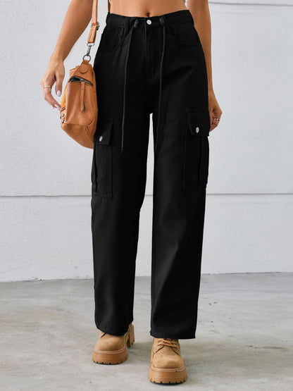 Oh Rare Women Mid-Rise Drawstring Adjustable Plain Cargo Pants