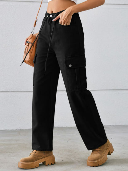 Oh Rare Women Mid-Rise Drawstring Adjustable Plain Cargo Pants