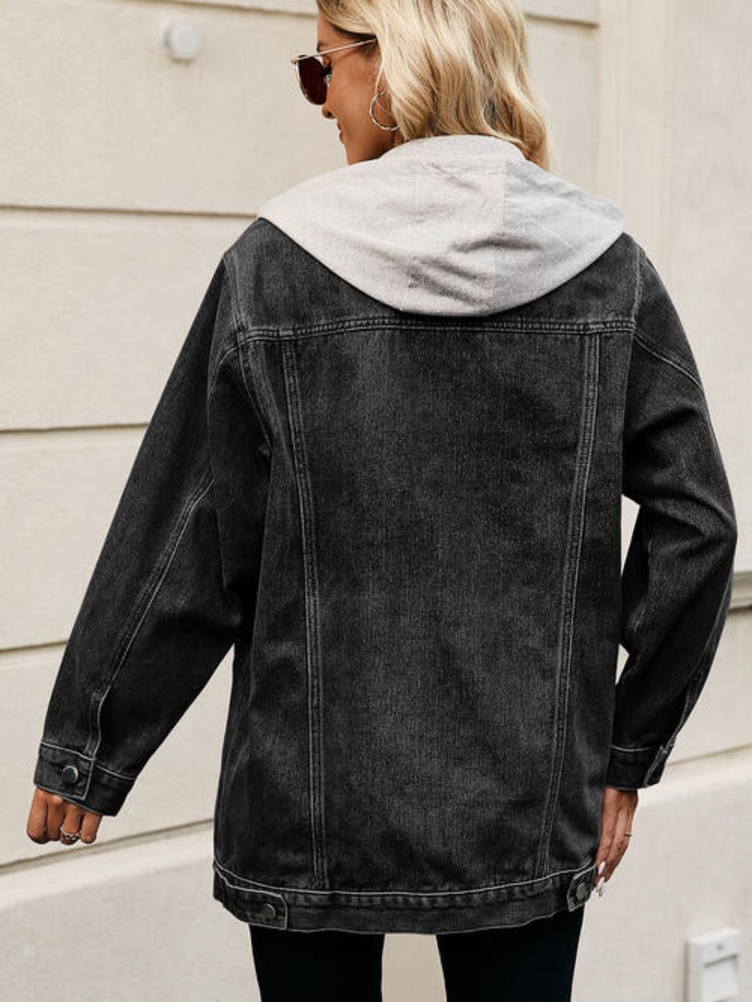 Oh Rare Hooded Long Sleeves Pockets Longline Denim Jacket