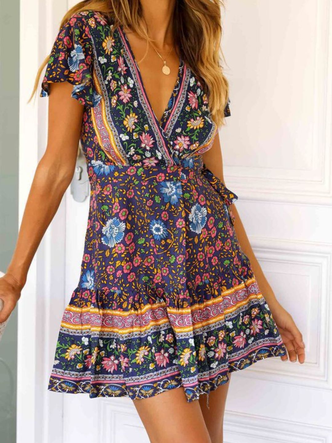 Oh Rare Womens Holiday Printed Casual Dress with Attached Belt