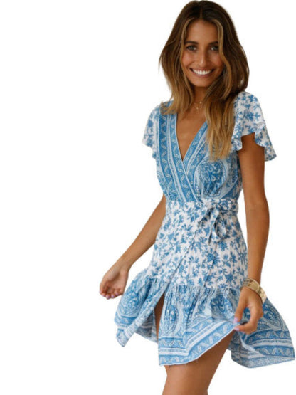 Oh Rare Womens Holiday Printed Casual Dress with Attached Belt