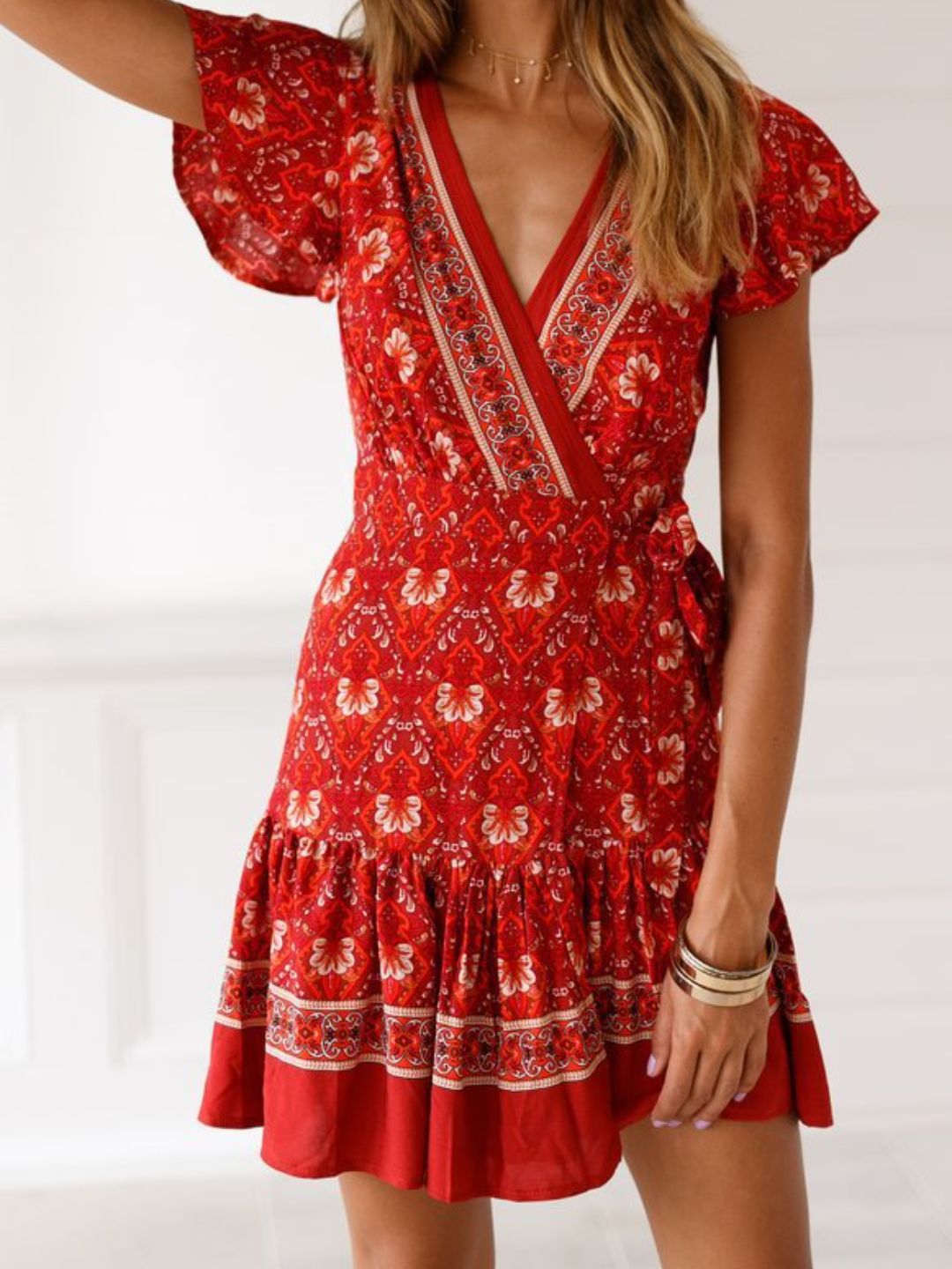 Oh Rare Womens Holiday Printed Casual Dress with Attached Belt