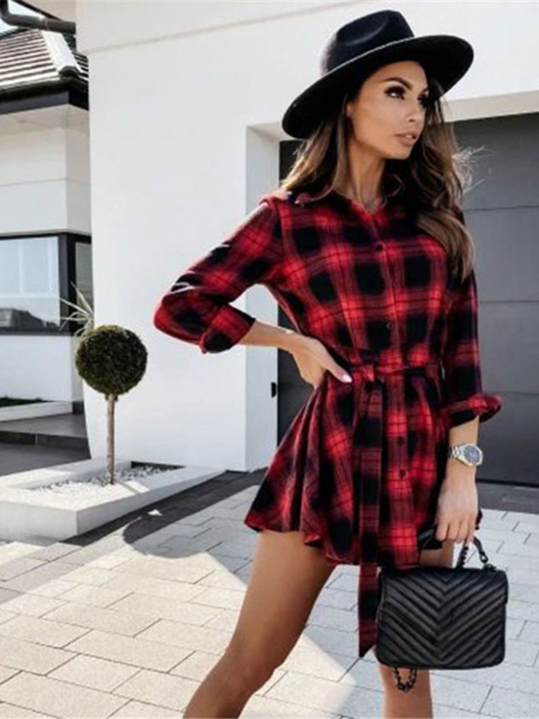 Oh Rare Womens Checks Shirt Plaid Mini Dress Red