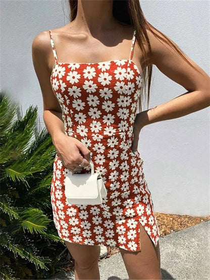 Oh Rare Womens Beach Mini Printed Backless Suspender Slim Mini Dress