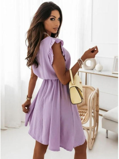 Flutter Sleeve Belted A-Line Dress