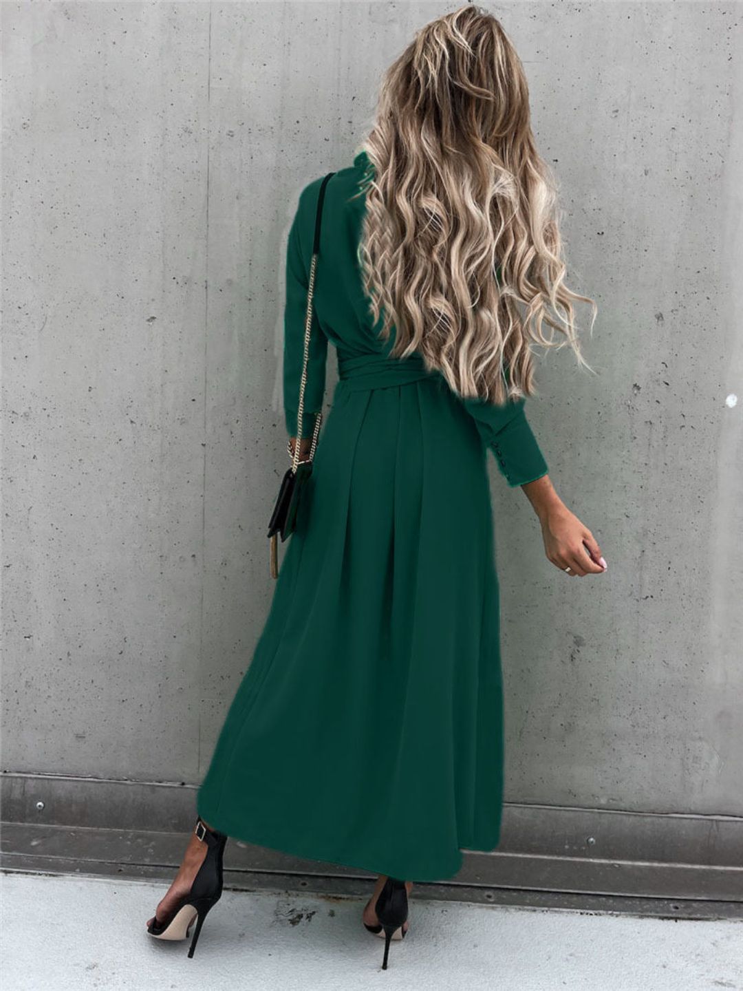 Oh Rare Womens Maxi Dress Stand Up Collar Solid Color Slit Long