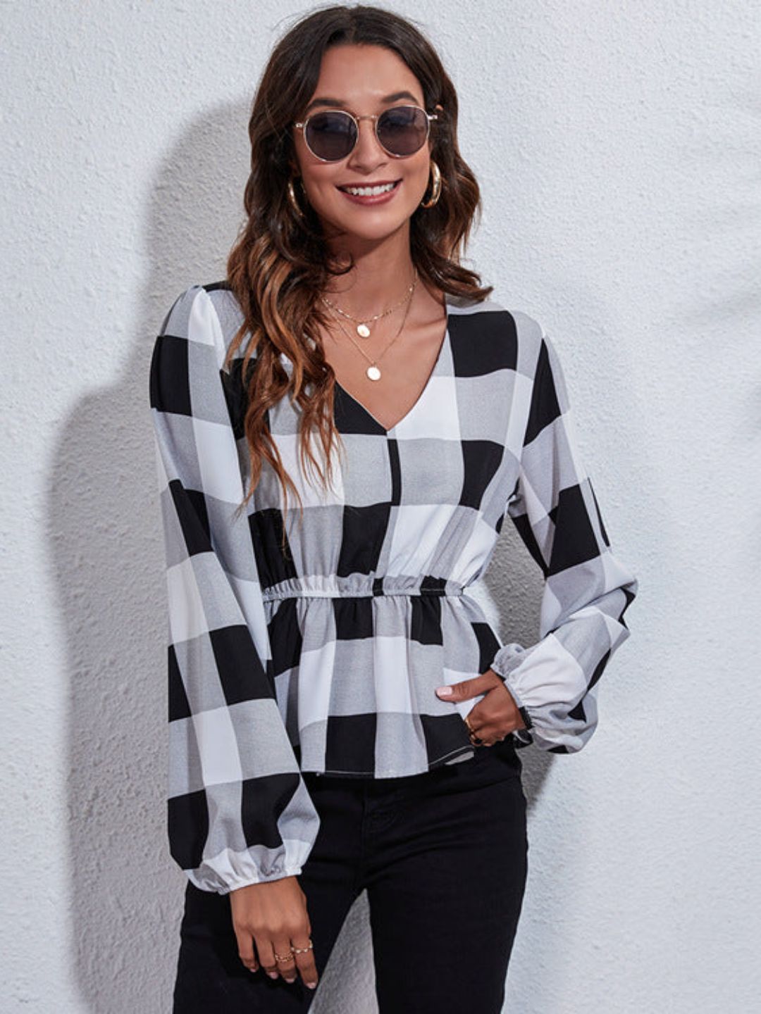 Women Checked Peplum Top