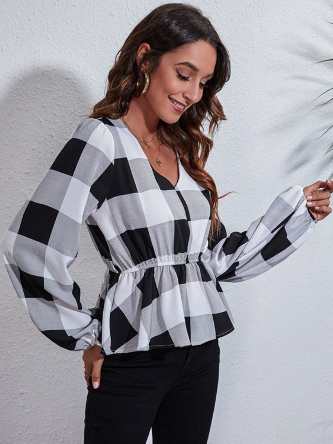 Women Checked Peplum Top
