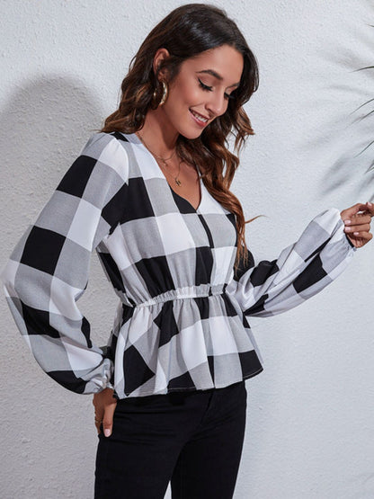 Women Checked Peplum Top