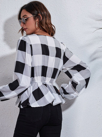 Women Checked Peplum Top