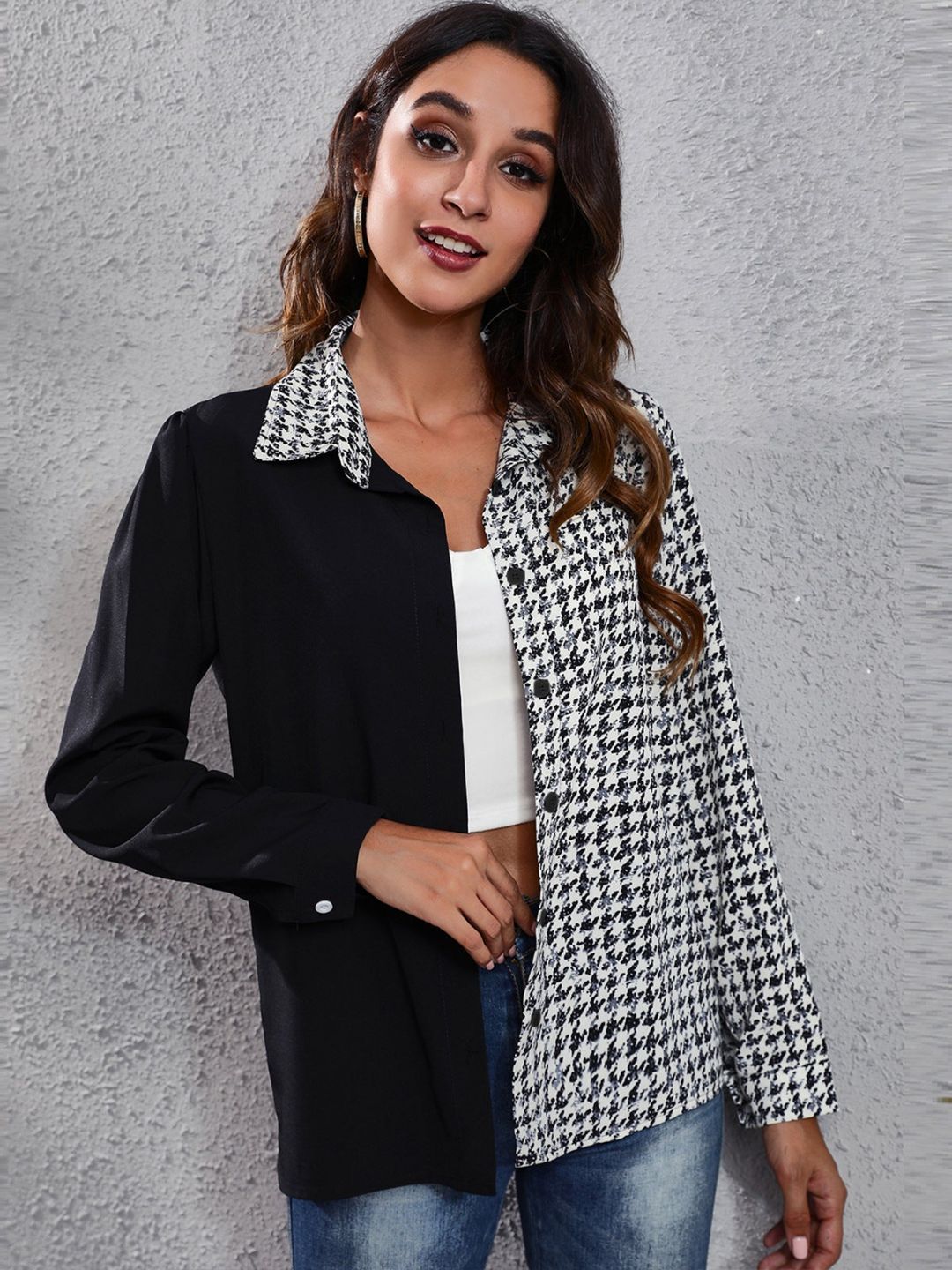 Oh Rare Plaid Splicing Long Sleeves Shirt Womens Shirt