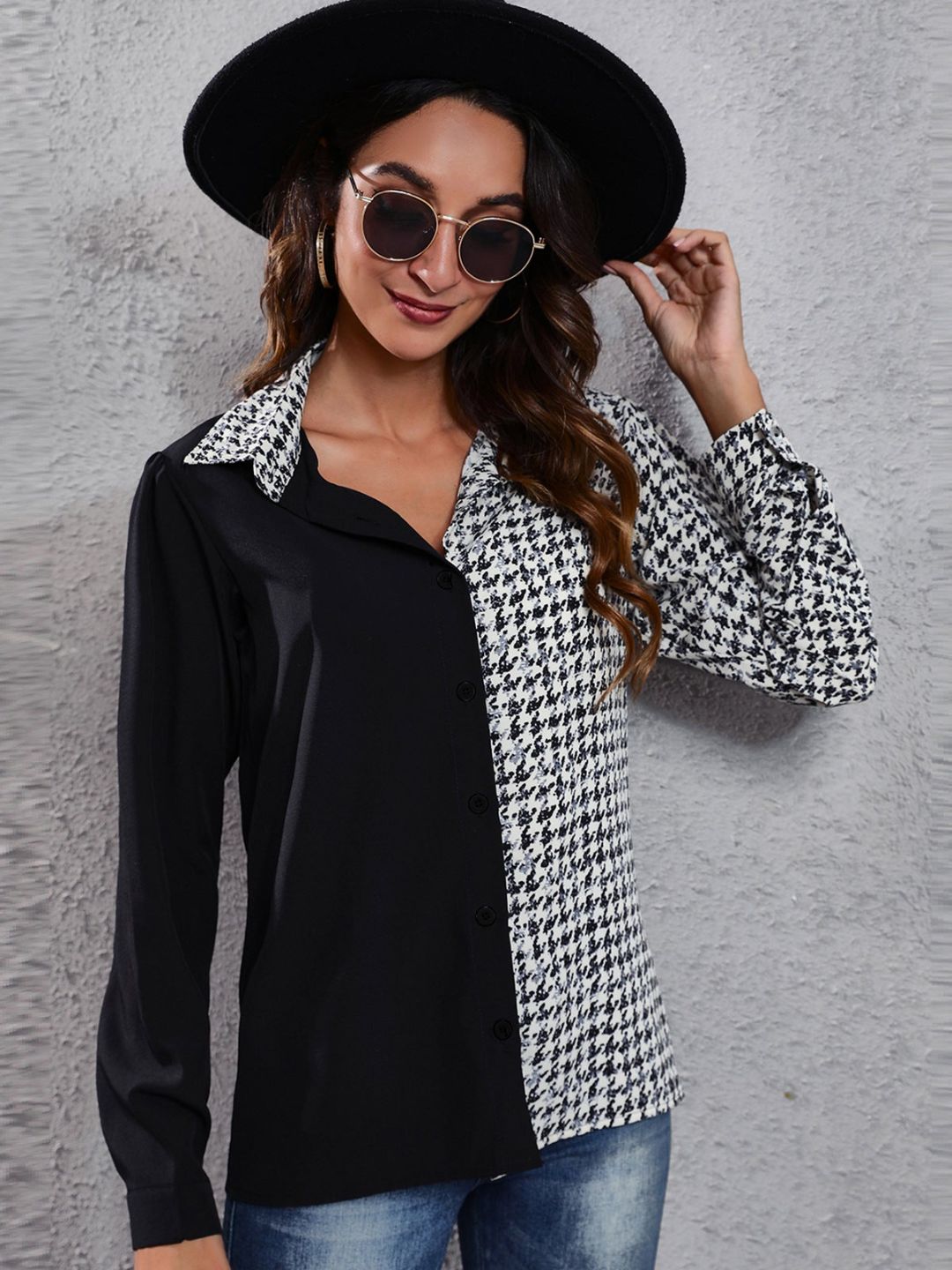 Oh Rare Plaid Splicing Long Sleeves Shirt Womens Shirt