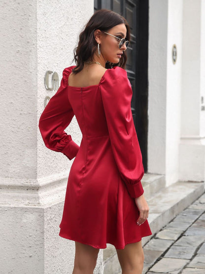 Oh Rare Satin Love Collar French Long Sleeves Dress