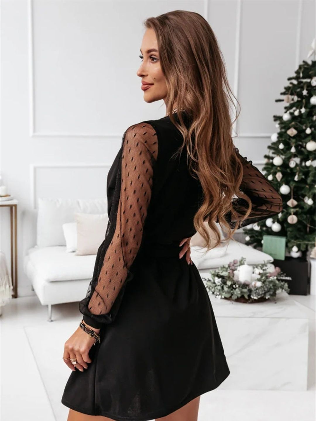 Oh Rare Womens Solid Color Lace Elegant Mini Dress