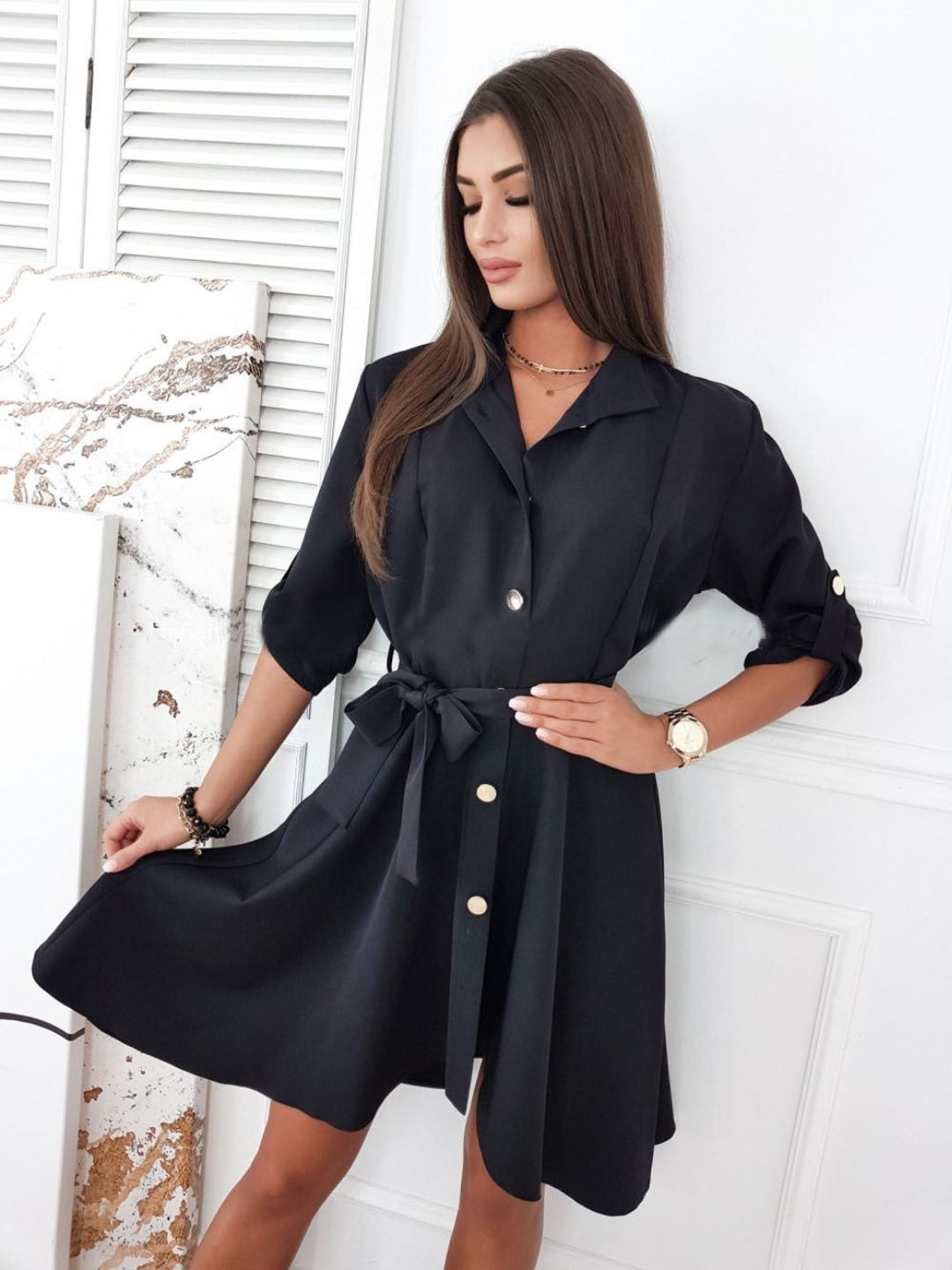 Oh Rare Womens Lapel Lace Up Dress