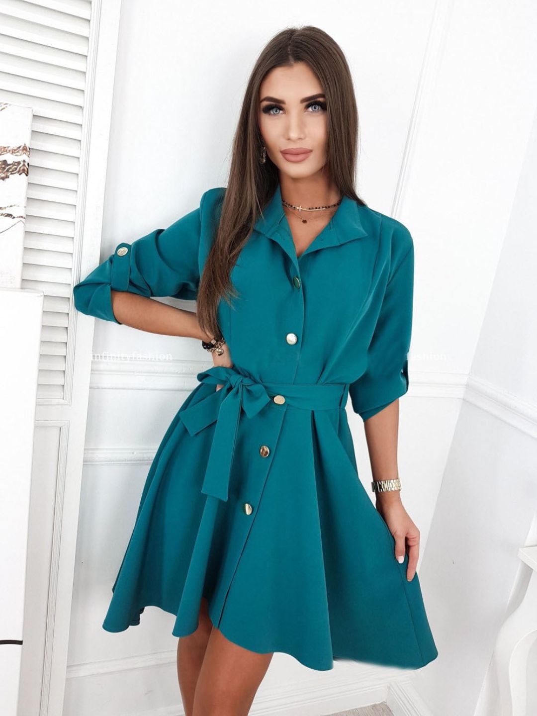 Oh Rare Womens Lapel Lace Up Dress