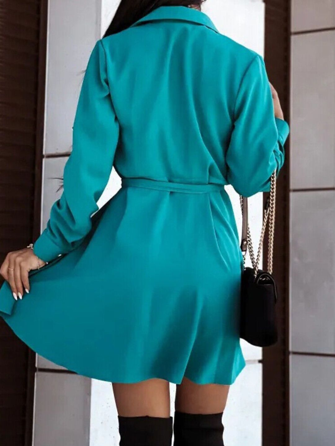 Oh Rare Womens Lapel Lace Up Dress