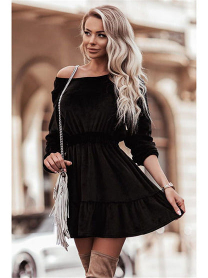 Oh Rare Womens Solid Color Ruffled Elegant Mini Dress