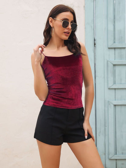 Oh Rare Shoulder Straps Velvet Fitted Top