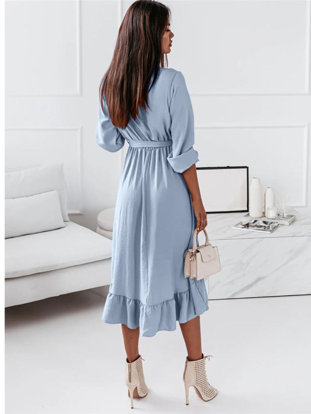 Oh Rare Womens Elegant Ruffled Long Midi Dress